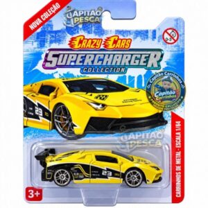Carro Esportivo Amarelo Estilo Lamborghini Aventador Nº 23 – Miniatura Escala 1:64 – Crazy Cars Supercharger Collection