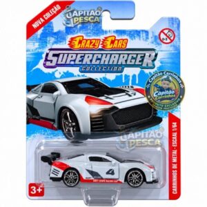 Carro Esportivo Branco Estilo Nissan GT-R R35 Nº 4 Grey Coupe Racing Car – Miniatura Escala 1:64 – Crazy Cars Supercharger Collection