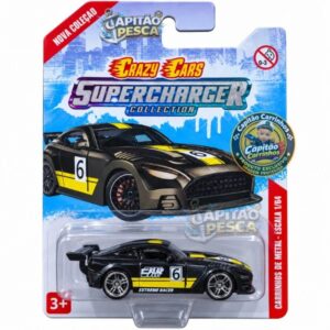 Carro Esportivo Preto Estilo Nissan GT-R R35 Nº 6 Extreme Racer – Miniatura Escala 1:64 – Crazy Cars Supercharger Collection