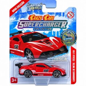 Carro Esportivo Vermelho Estilo Ferrari 488 Nº 68 Extreme – Miniatura Escala 1:64 – Crazy Cars Supercharger Collection