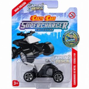 Carro Quadriciclo Preto e Prata Futurista – Miniatura Escala 1:64 – Crazy Cars Supercharger Collection