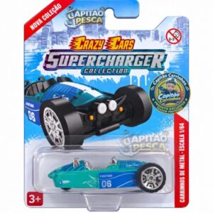 Triciclo Azul e Verde Estilo Morgan 3 Wheeler Nº 06 Super Team – Miniatura Escala 1:64 – Crazy Cars Supercharger Collection